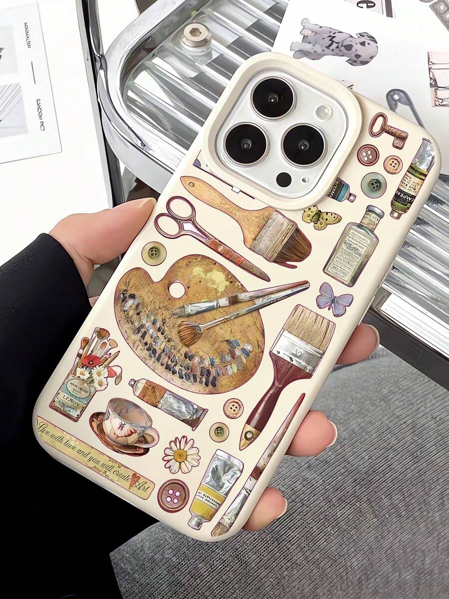 1件装个性化油画笔拼贴图案乳白色液体大孔镜头防摔防指纹手机壳,兼容 17/16/16Pro/16Plus/15/15ProMax/15Pro/11/12/13/14ProMax/11Pro/11ProMax/12Pro/12ProMax/13Pro/13ProMax/14Pro/14ProMax软壳,高端 - 彩色 - 查看 1