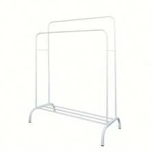 Multifunctional Coat  Clothing Double Rod Hanger With Shelf Freestanding White - White - View 5