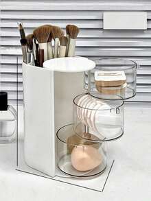 Caja de almacenamiento con compartimentos giratorios multicapa, para clips de pelo, lazos, ligas para el cabello, caja de almacenamiento de accesorios para el cabello de niños, caja de almacenamiento a prueba de polvo, con compartimentos multifuncionales para almacenar peines, gafas, brochas de maquillaje, caja de almacenamiento de accesorios para el cabello de material PET simple y práctico, caja de regalo para el Día del Niño/Cumpleaños, caja de almacenamiento de esponjas de maquillaje