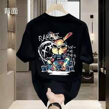 Camiseta de Hombre de Manga Corta Hip Hop Logo de Conejo Ropa de Verano Unisex Negro Blanco Tops Divertidos Primavera Conejo Negro Blanco Lindo y Elegante - Blanco - Ver 11