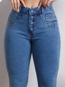 Skinny Jeans With Side Details And Premium Elastane. - 藍色 - 查看 9