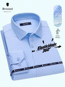 Men's Slim Fit Luxury Dress Shirt With Elastane, Wrinkle-Free Knit | Stylish Breathable Plaid Shirt | Elegant Slim Fit And High-Quality Fabric | Soft And Breathable | Imported Product - 淺藍色 - 查看 1