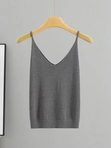 Fashion Sexy Glitter Summer Women Tank Top Casual Rib Camis - Grey - View 6