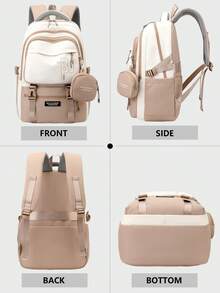 Multi-Compartment Letter Print Nylon Backpack, Fits 15.6" Laptop, Multi-Pocket Lightweight Bookbag, Multifunctional Daypack, Large Capacity Travel Bag, Convenient Commuter Bag, Suitable For Students, Middle/High Schoolers, Nurses, Teachers, Business Professionals, Travel, Commute, Shopping, Office, Dating, Hiking, Training, Work, Birthday Gift, Holiday Gift - Multicolor - View 7