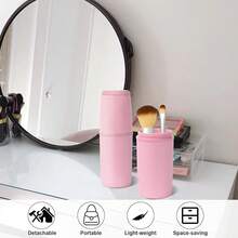 Estilo7CDXD Portacepillos De Dientes De Viaje, Desmontable 3 En 1, Estuche De Cepillo Para Polvo De Dientes De Viaje, Compartimento Organizador De Encimera De BañO, Bandeja Organizadora De Cambiador, CajaVersióN Mejorada - Rosa01 - Ver 5
