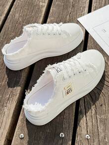 1 Pair Women's Fashion Casual Shoes, Lace-Up Style, Slip-On Design, Platform Mules