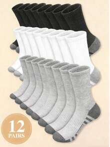 3/6/9/12双装男士条纹印花中筒袜，春夏套装，休闲舒适，适合日常穿着，简约男士袜子，四季皆宜，运动简约风格中筒袜，可选2/6/10/12/18/20/24/30/36/40双装 - 彩色 - 查看 1