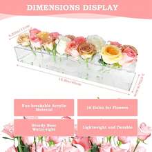 Jarrón de flores acrílico rectangular, jarrones de flores bajos y largos transparentes para arreglos florales, decoración de centros de mesa para el hogar, oficina, boda, Acción de Gracias, Navidad y fiestas - transparente - Ver 2