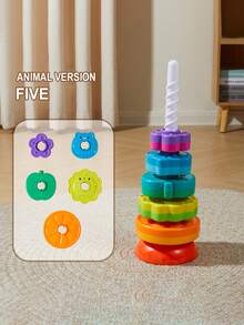 一套彩虹叠叠旋转塔 - 翻滚益智玩具，适合12个月以上宝宝早教启蒙新年礼物 - 彩色 - 查看 10