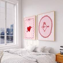 1幅装裱帆布墙画，粉色丘比特艺术，时尚心形，粉色嘴唇印花浪漫墙饰，粉色女孩装饰，情人节装饰，爱情装饰，结婚礼物，情人节海报，周年纪念装饰，现代家居装饰，房间装饰，宿舍装饰，卧室装饰，客厅装饰，浴室装饰，情人节海报，礼物，节日装饰 - 彩色 - 查看 10
