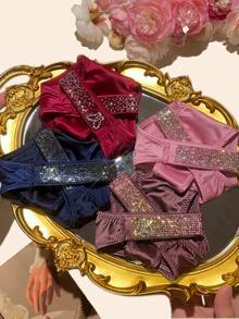 4 PACKS Gradient-Colored Rhinestones Thong Shining & Sparkling ,  Butterfly Color Gradient Design , Soft, Nylon+Spandex+Cotton,High Quality And Fresh Underwear,Panties, Suitable For Daily Life, Sports, And Four-Season Multi-Pack Fashion - 彩色的 - 查看 6