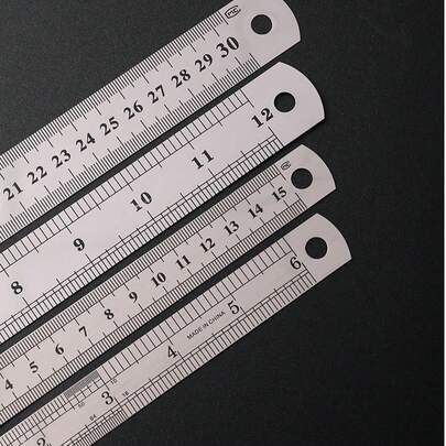 1pc/10pcs Student Ruler 30cm, 20cm, 15cm Stainless Steel Ruler, Durable Metal Ruler, Suitable For Woodworking, Students, Precise Measurement Tool For Drawing, Simple Black And White Design (Some Products May Have Minor Scratches During Production, Which Is Normal And Does Not Affect The Use Of The Product).