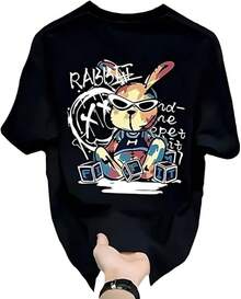 Camiseta de Hombre de Manga Corta Hip Hop Logo de Conejo Ropa de Verano Unisex Negro Blanco Tops Divertidos Primavera Conejo Negro Blanco Lindo y Elegante - Blanco - Ver 12