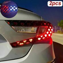 2pcs Heart-Shaped Brake Light Stickers, Cute Couple Car Decals, Honeycomb Vinyl Decorative Stickers, Universal Car Stickers - 黑色 - 查看 10