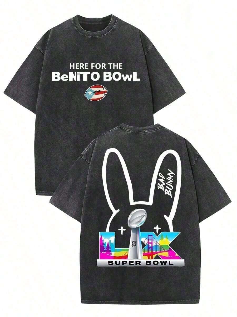 Summer BestsellersBadBunny Benito Bowl T Shirt,Retro Washed T-Shirt Double Sided Printed (230 Pure Cotton T-Shirt),Christian Gift, Men's T-Shirt, Men's Casual, Comfortable, Fashionable T-Shirt, Street Style CottonsuppleSoft And Comfortable - Black - View 1