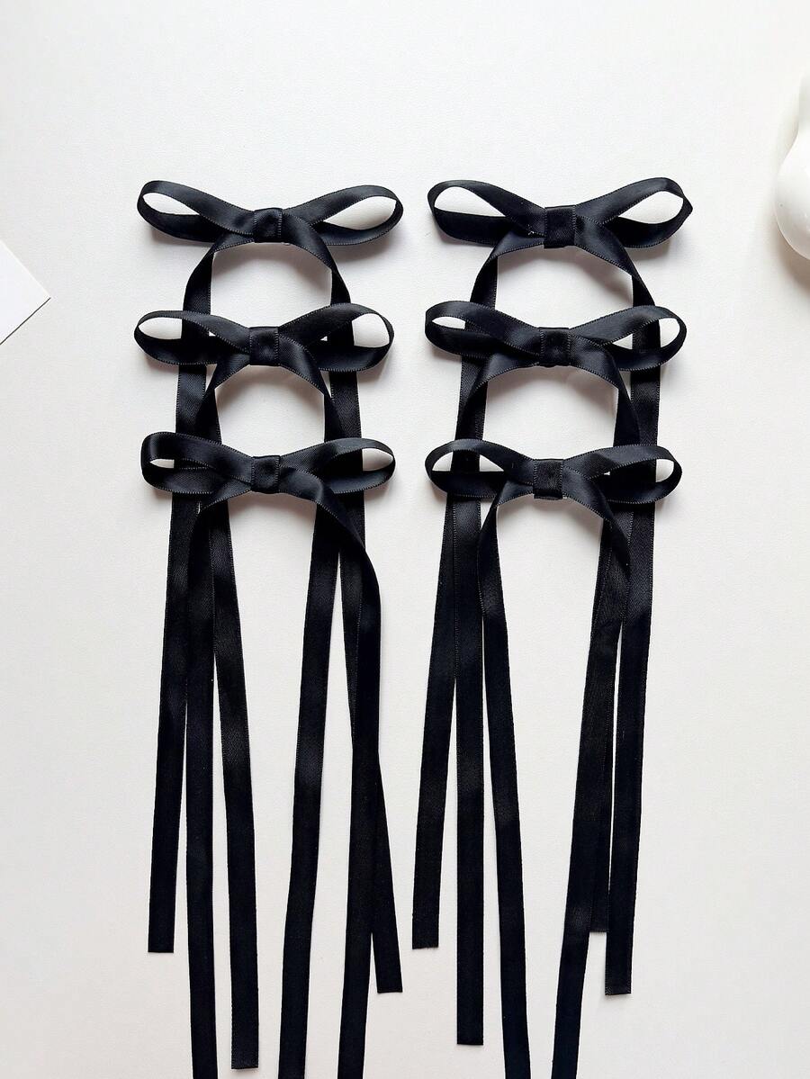 6件套女士发饰套装，涤纶丝带黑色蝴蝶结发夹，蕾丝优雅发夹，发卡，发圈，适合日常佩戴，爪夹，发夹，头饰 - 黑色 - 查看 1
