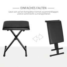 HOMCOM Piano Stool/Bench, Height Adjustable, Foldable, Made Of Metal, Faux Leather And Foam, Black, 39 X 29 X 37-47 Cm