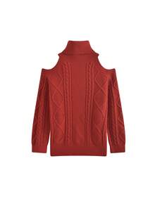 红色针织露肩吊带圣诞毛衣，女士秋冬新款休闲高端费尔岛图案套头衫 - 紅色 - 查看 5