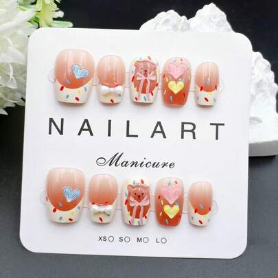 纯手工美甲贴片，10片装，多色，短梯形，美妆，香氛风格，法式美甲，按压式美甲贴片，新年美甲，情人节美甲，UV灯美甲，夏季美甲，日常美甲，优雅大方设计，高端法式风格，凝胶抛光，闪光，猫眼效果美甲用品