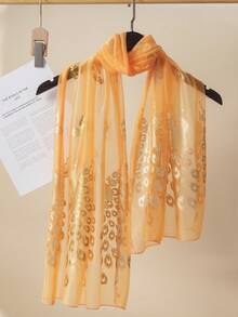 1pc Ladies Beach Accessories Solid Color Classic Breathable Peacock Pattern Gold-Stamped Scarf, Suitable For Beach Parties Christmas - Multicolor - View 23