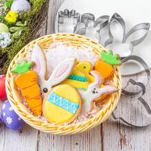 Bộ 5 khuôn cắt bánh quy hình thỏ Phục Sinh, làm bằng thép không gỉ, có các hình dạng trứng, cà rốt, thỏ, gà con, mặt thỏ, thích hợp để làm bánh ngọt, bánh quy và bánh pastry. - Bạc - Xem 5