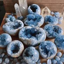 Cristal de Rocha Tem Rachaduras Naturais, Não Danos. Pedra de Cristal Celestita Druzy, Artesanato de Cristal DIY, Decoração Doméstica, Adiciona uma Atmosfera Distinta à Sua Casa, Presente de Aniversário - Azul e Branco - Visão 2