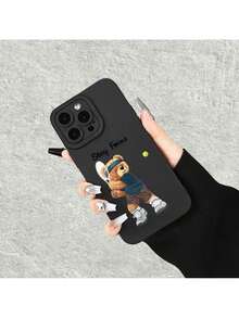 UE (DE et ES) Étui de téléphone moderne avec un ourson mignon jouant au tennis, convenant aux modèles 16, 15, 14, 13, 12, 11, XS, XR, X, 7, 8 Plus, Pro, Max et Mini. - Noir - Voir 2