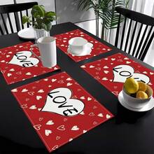 1 pieza Mantel individual con diseño de corazón, mantel de mesa de comedor, decoración navideña, mantel para desayuno, accesorio de cocina, mantel individual fácil de limpiar, adecuado para el hogar, restaurante, decoración de cocina y comedor - Multicolor - Ver 4
