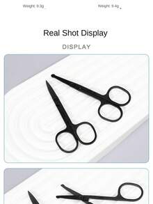 Stainless Steel Black Nose Hair Trimmer, Household Small Scissors For Eyebrow Shaping, Makeup Tools, Round & Pointed Tip, For Men & Women - Multicolor - View 4
