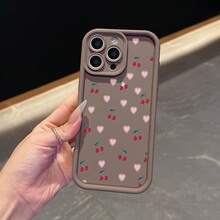 La carcasa del teléfono anti - caída simple y de moda está hecha de material tpu con un patrón de cereza para iPhone 17, 16, 15, 14, 13, 12, 11 Pro / air / xR / XS y samsungs25 / S24 / S23 / S22 / Fe / plus, que ofrece protección de amortiguación. Regalos para amigos y San valentín. - Marrón - Ver 6