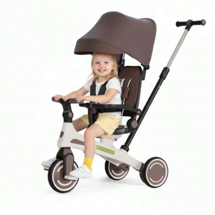 Kids TricyclesTricycle 5 In 1 Baby's Tricycle Toddler Trike With Adjustable Push Handle Reversible Seat And Canopy Baby Stroller For 1-6 Year Olds Suitable For Outdoor Activities CoffeeKids Tricycles - Coffee - View 1