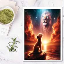 1pc 5D DIY Diamond Painting Kit - Lion And Father Sunset Scene Diamond Painting, Christmas Decorations - Multicolor - View 3