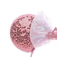 Disney 1pc Shiny Creative Cute Princess Queen Crown Theme Mouse Big Ear Sequin Headband, Student Party Costume Accessory - Pinkish White - View 3