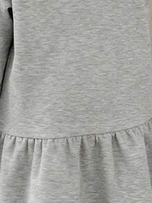 Tween Girl Casual School Sports Style Letter Print Contrast Striped Ruffle Trim Collared Dress