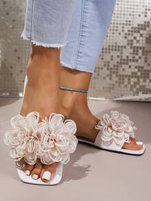 Women's Floral Print Fairy Fabric Thong Sandals, Beach Wear For Summer - White - View 5
