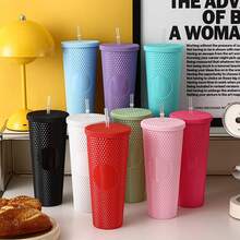 750ml/25OZ Gradient Coffee Cup Water Cup Thermal Water Bottle With Straw Ice American Coffee Mug Double-Layer Vacuum Flask Cup - 梯度5 - 查看 4