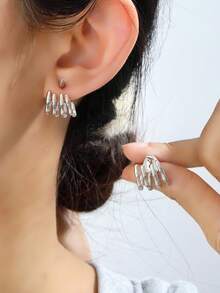 1 Pair Creative Personalized Funny Bone Design Front & Back Earrings For Women & Couples - Silver - View 5