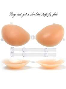 1 pieza de sujetador de recogida de silicona sin costuras - Autoadhesivo sin aro de acero de elevación, diseño liso e invisible, beige, lavar a mano solamente para una comodidad elegante y un aspecto casual, sujetador sin tirantes de elevación de altura, ropa interior cómoda, ropa interior discreta, ropa interior duradera, esencial para la ropa interior, construcción ligera, sujetador autoadhesivo, ropa interior para mujer - Beis - Ver 12