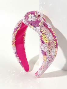 1pc Girls Colorful Sequin Mesh Knotted Headband, Retro European Style Fashion Hair Hoop, Versatile For Valentine's Day, Back To School, Gift - Multicolor - View 5