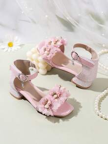 2025新款时尚仿珍珠装饰绑带平底凉鞋，夏季必备 - 粉色 - 查看 4