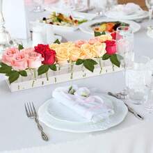 Jarrón de flores acrílico rectangular, jarrones de flores bajos y largos transparentes para arreglos florales, decoración de centros de mesa para el hogar, oficina, boda, Acción de Gracias, Navidad y fiestas - transparente - Ver 7