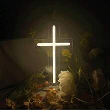 USB 供电 LED 霓虹灯十字架标志，基督教信仰壁挂式遥控器，适用于卧室、客厅、宗教家居装饰和精神礼物