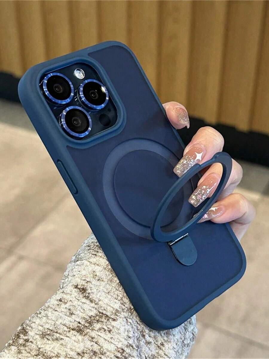 Blue Phone Case Apple  Cases For Men 1pc Clear Matte Invisible Ring Holder Stand Case Compatible With  16 15 14 13 12 11 Pro Plus Max Wireless Charge Glass Lens Cap Film Cover Waterproof Shockproof Anti-Fall Scratch Resistant - Gold - 查看 1