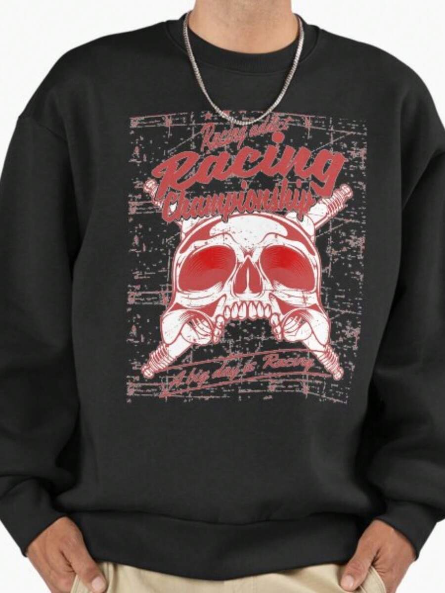 Item Preview, Racing Skull Grunge Style Vintage Motorcycle Racing Addi (2) - màu đen - Xem 1