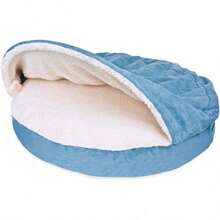 ASFurhaven Cama ortopedica Redonda para Perros medianos y pequeños de 26 Pulgadas con Funda extraible Lavable para Perros de hasta 30 Libras Sherpa y Gamuza Azul 26 Pulgadas - Espumaortopdica - Ver 1