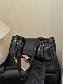 Women's Brown Faux Leather Cylinder Bag Wide Strap Retro Roll Shoulder Bag 2025 - Black - View 10