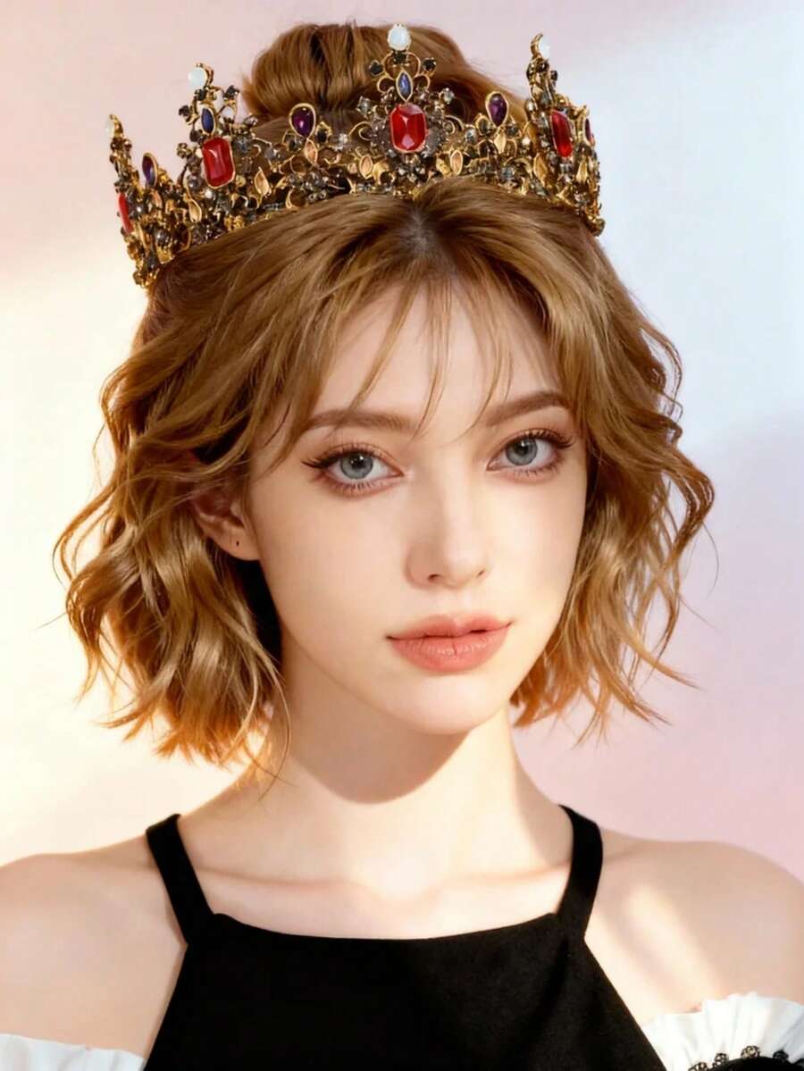 1pc Luxury & Elegant Baroque Rhinestone Queen Crystal Crown, Bridal Wedding Headpiece, Party & Prom Hair Accessory - Multicolor - View 1