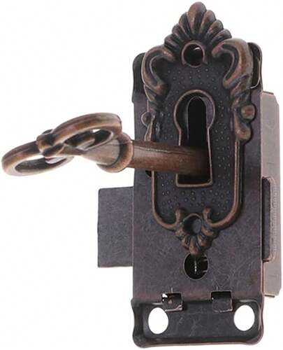 EstiloYARNOW 1 Pieza Cerraduras Antiguas Cerradura De Cerrojo Con Llave Cerraduras Antiguas Para Puertas (Rojo Antiguo)VersióN Mejorada