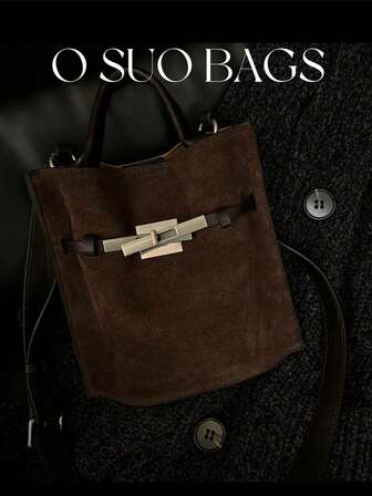 1个秋冬季麂皮迷你水桶包，PU拼接设计，时尚女士手提包，小号托特包，零钱包，单肩包