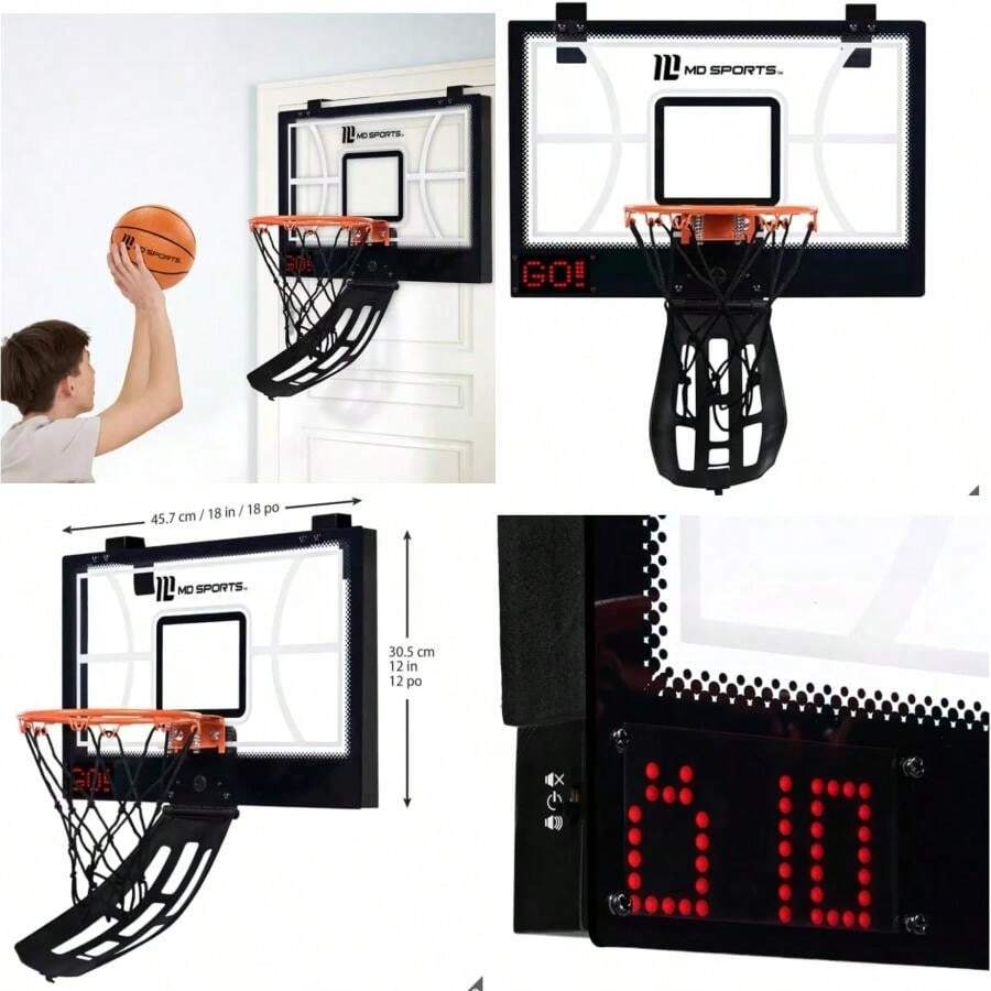 MD Sports Tablero de Baloncesto para Puerta con Aro y Marcador Digital, 45,7 x 30,5 cm,(default) - Multicolor - Ver 1